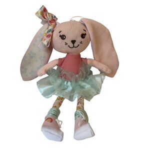 Pink Hopscotch Lane Soft Body Bunny Doll 13" With Floral Bow & Tulle Dress